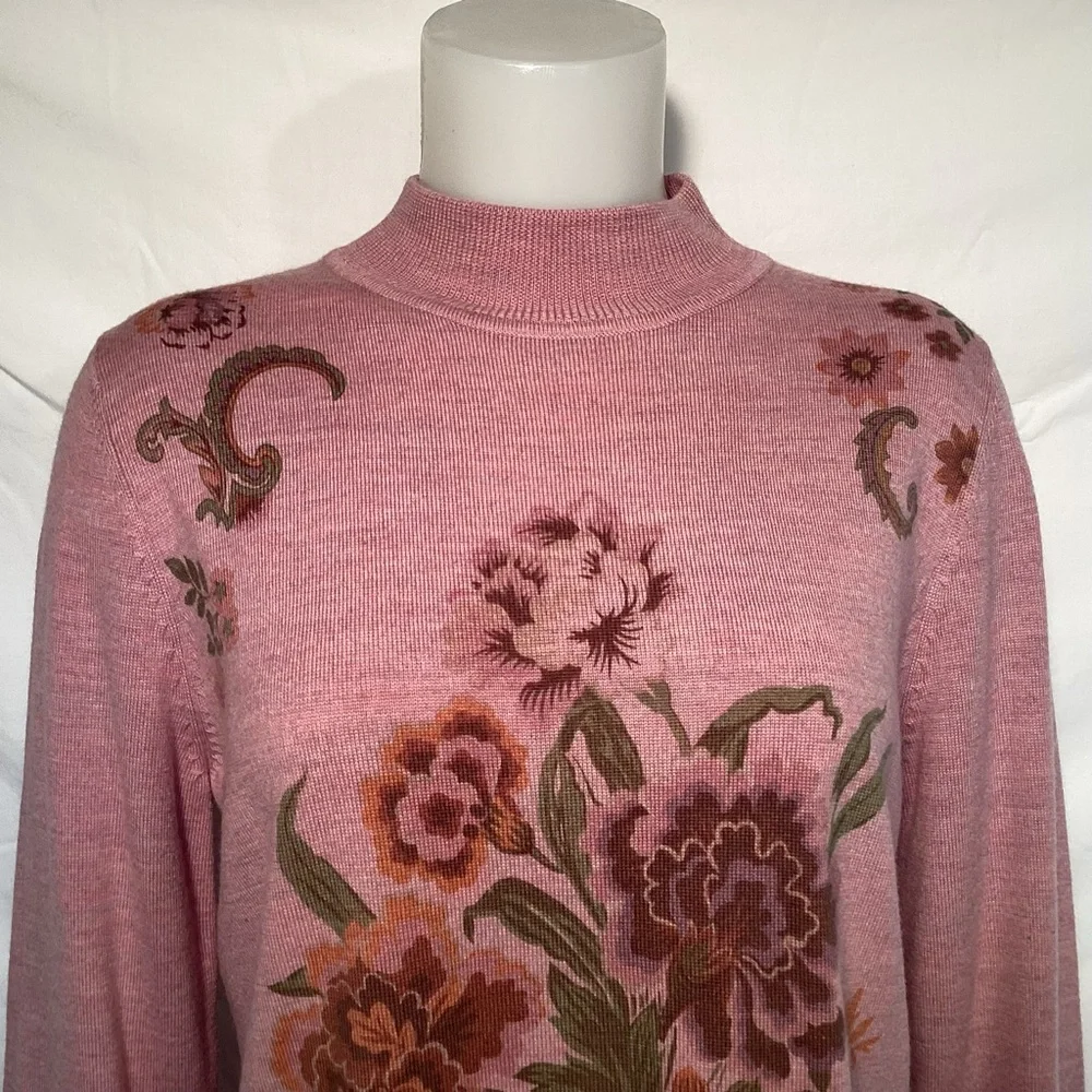 Pendleton Mauve Pink Floral Mock Turtleneck Sweater Women’s Size Medium - Picture 3 of 11